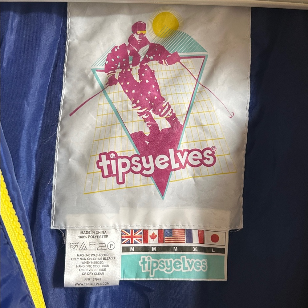 Tipsy elves snowsuit ski snowboard 80s pattern purple yellow - Picture 2 of 8